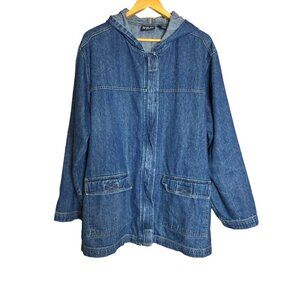 Vintage Blassport Womens Denim Chore Jacket Hooded Size 3X Pockets Zip Up